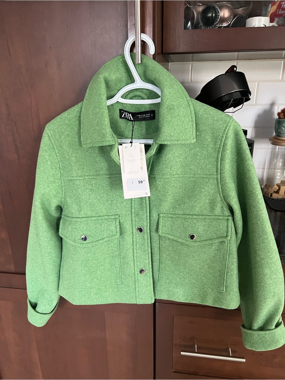 Zara Green Cropped Wool-Blend Jacket